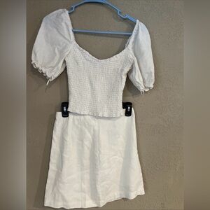 Abercrombie & Fitch White Puff Sleeve Smocked Top & Skirt Set XS Linen/Viscose